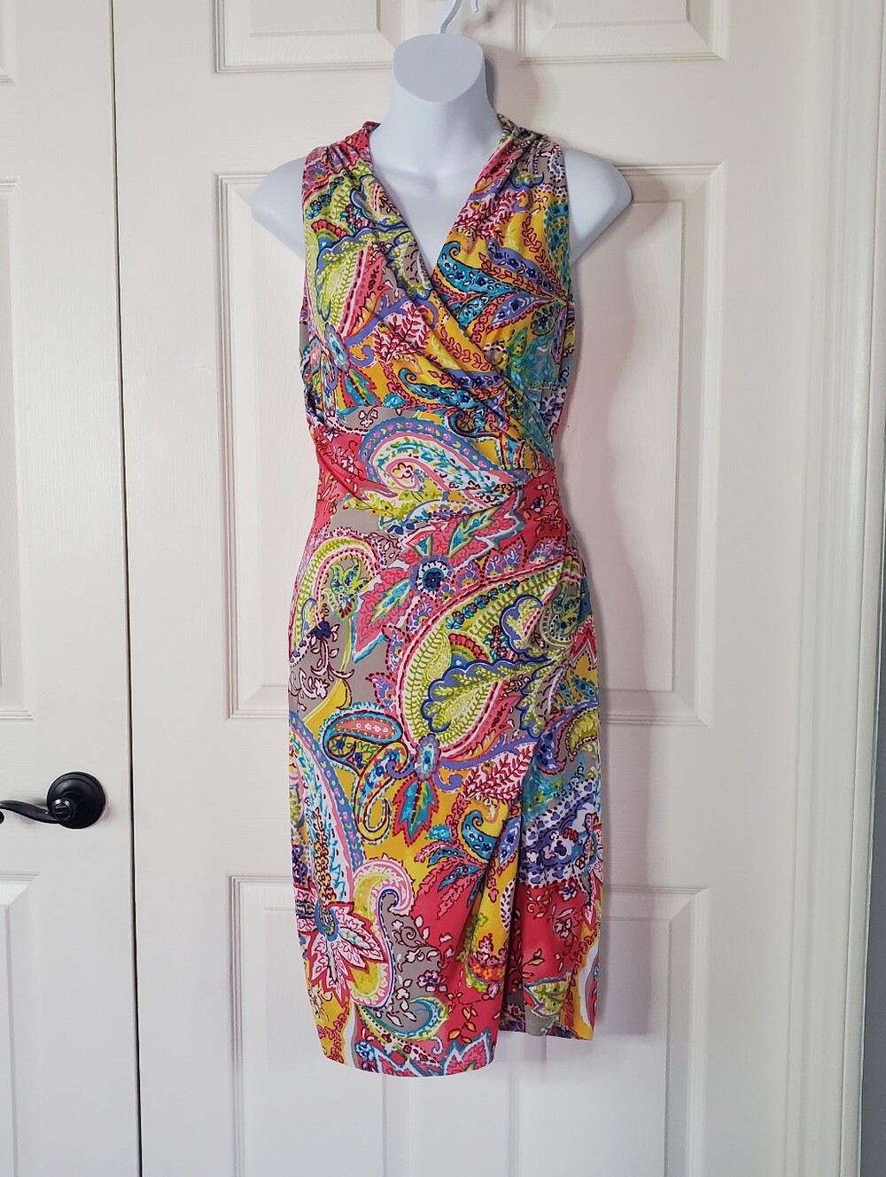 Ralph Lauren Multicolor Paisley Midi Dress Green Label Sleeveless Slit Size 4 - Picture 3 of 13